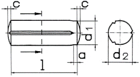 DIN 1470 Штифт цилиндрический насечённый, насечки параллельные по всей длине штифта с направляющей частью, ISO 8739
