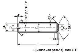 DIN 438 Винт установочный с засверленным концом и прямым шлицем, полная резьба, ГОСТ 1477-75, ISO 7436