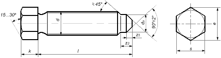 DIN 564 Болт стопорный высокопрочный с шестигранной уменьшенной 
головкой и коническим концом, полная метрическая резьба, форма A - с проточкой