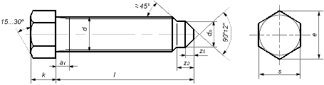 DIN 564 Болт стопорный высокопрочный с шестигранной уменьшенной 
головкой и коническим концом, полная метрическая резьба, форма В - со сбегом