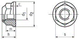 DIN 6926 Гайка шестигранная самоконтрящаяся с фланцем и контрящим пластиковым вкладышем, размеры резьбы от М5 до М16, ISO 7043, ISO 12125