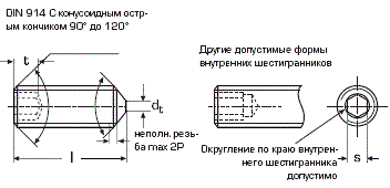 DIN 914 Винт установочный стопорный с внутренним шестигранником и заостренным концом М6 М8 М10 М12 М16, аналог ГОСТ 8878, ISO 4027