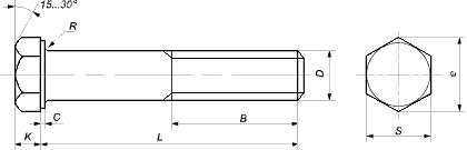 Болт DIN 960 высокопрочный с шестигранной головкой и метрической неполной резьбой с мелким шагом