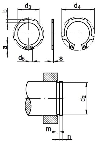 Кольцо стопорное наружное пружинное с лапками для вала DIN 983