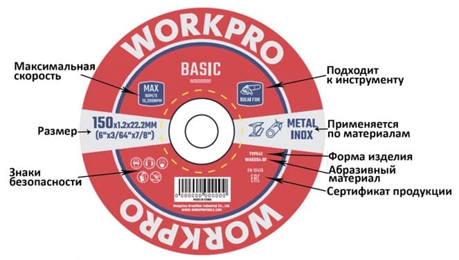 Workpro диск отрезной по металлу 125х1, 230х2 для болгарки абразивный