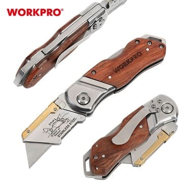 Workpro нож складной с деревянной  рукоятью с 11 лезвиями